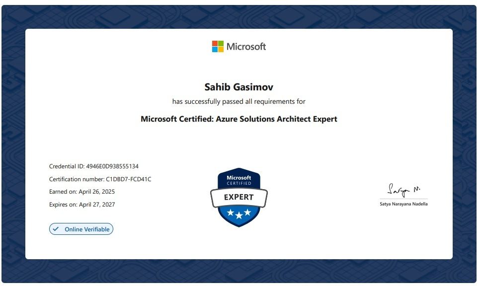 Microsoft Certified: Azure Solutions Architect Expert