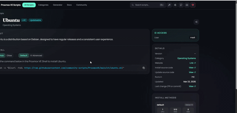Provisioning an Ubuntu 24.04 LXC container using the community helper script