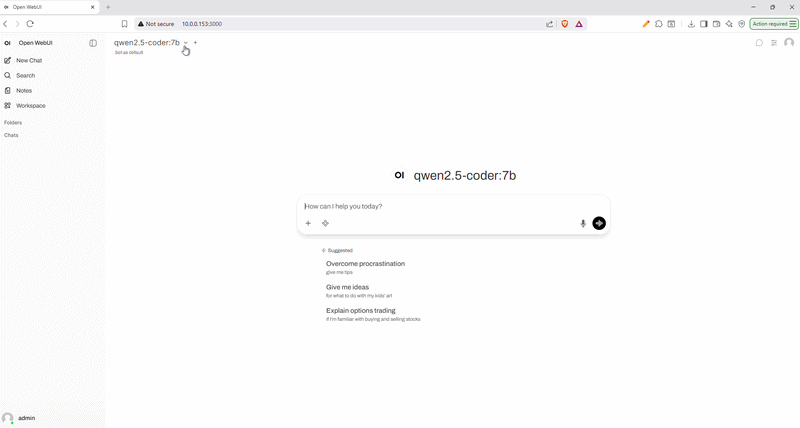 Open WebUI chat interface demo with local Ollama models